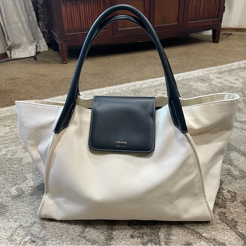 Frame Denim Black and Cream Tote Bag